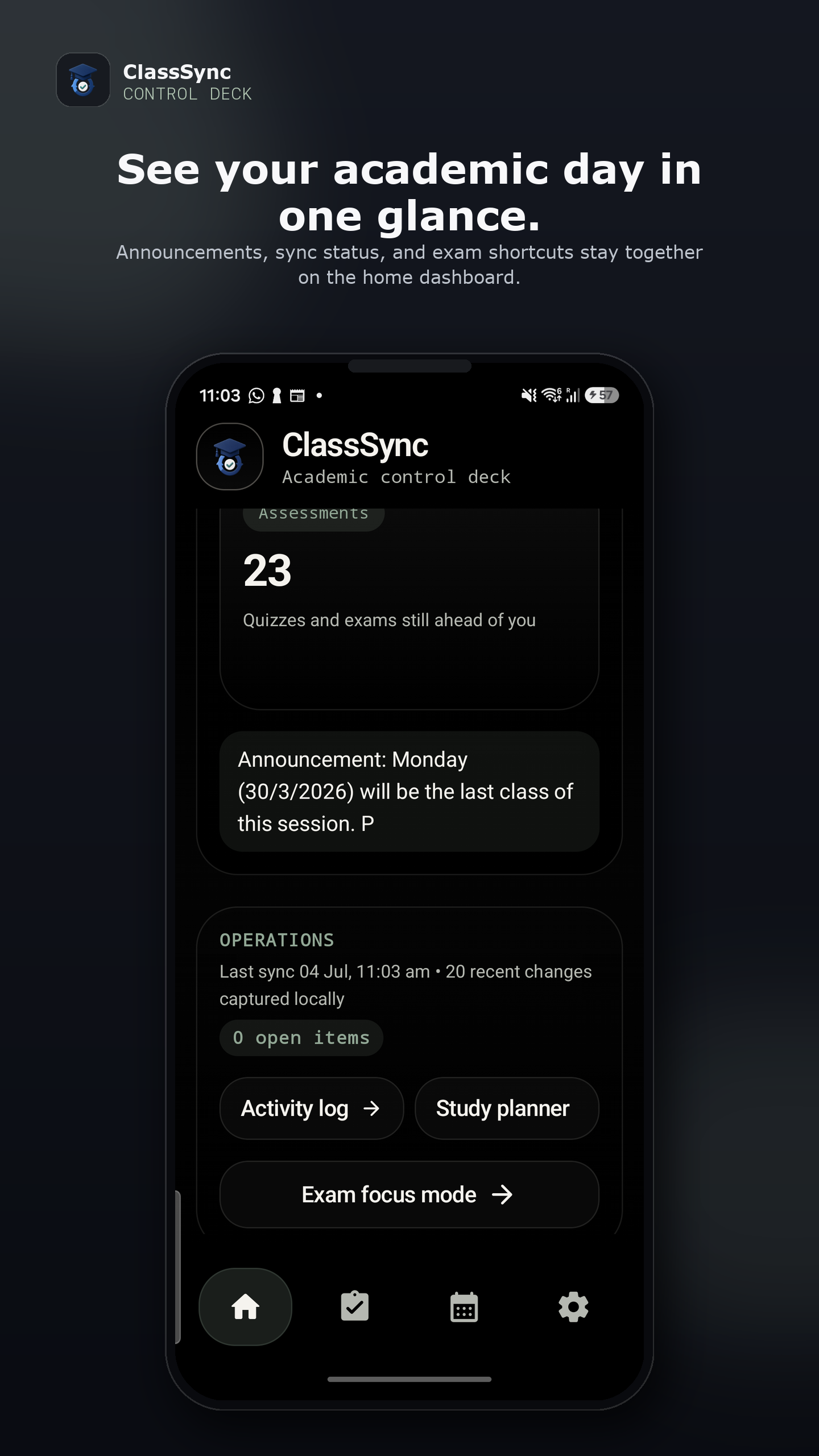 ClassSync home dashboard screenshot